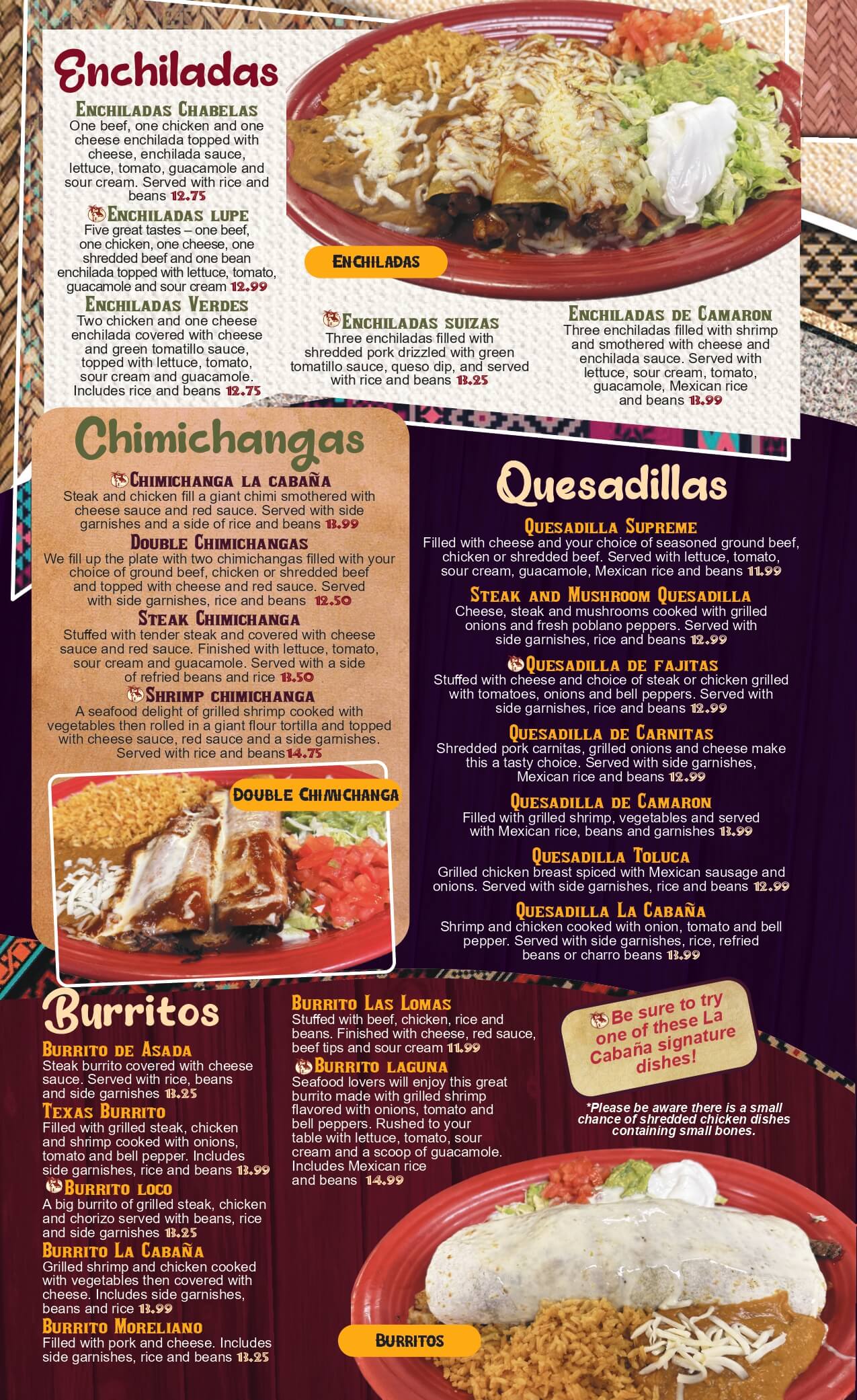 Menu - La Cabaña Mexican Restaurant